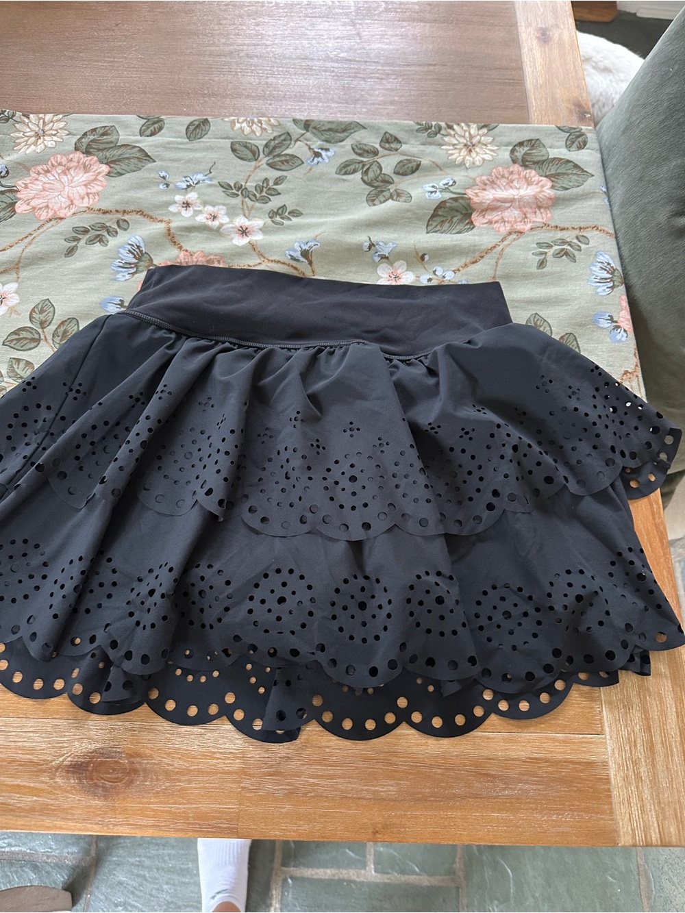aerie Black Eyelet Ruffle Mini Skirt
